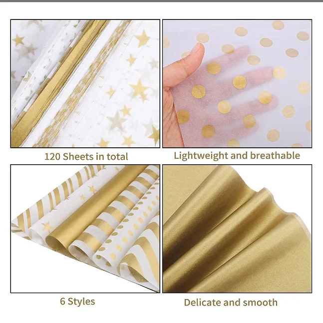2022 Cheap Custom Printed Logo Gold Gift Cloth Packing Wrapping Tissue Paper