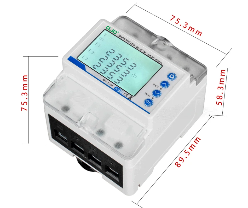 QJC  solar power bidirectional metering WiFi Phototaic smart meter Tuya WiFi 3P Photovoltaic 3Phase Meter