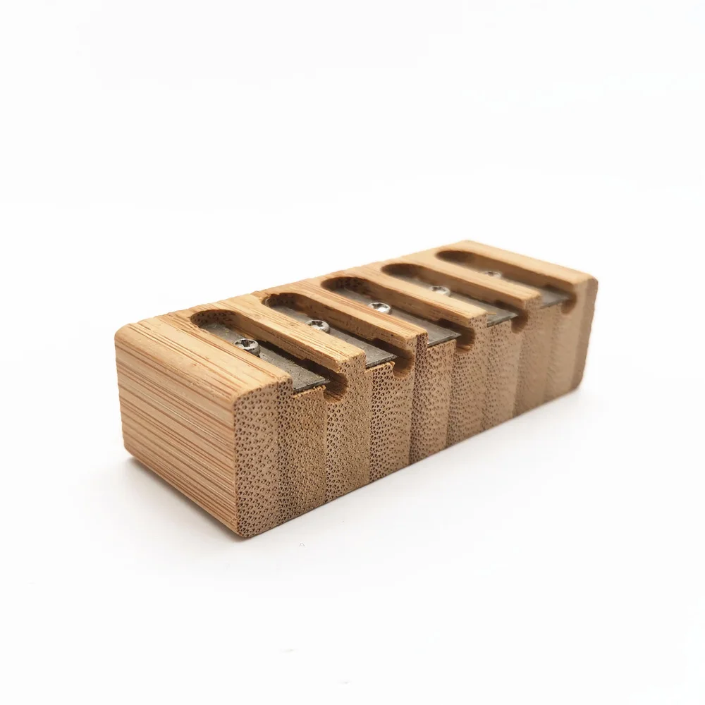 Экологичная Деревянная точилка для карандашей из бука и бамбука, Детская точилка для карандашей с пятью отверстиями