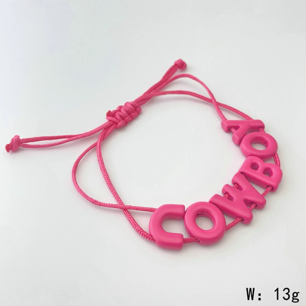 26 Initial Letters Braided Bracelet Pink Colorful Adjustable Rope DIY Bracelets for Teenager Summer Jewelry