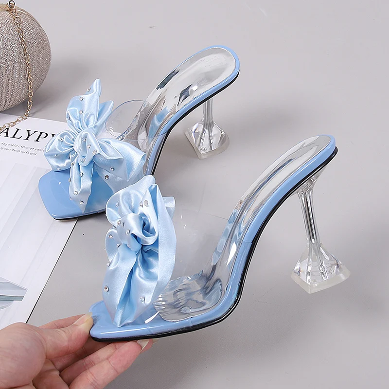 High quality satin bow with rhinestone women shoes high heel sandals designer sandals ladies slippers sandals