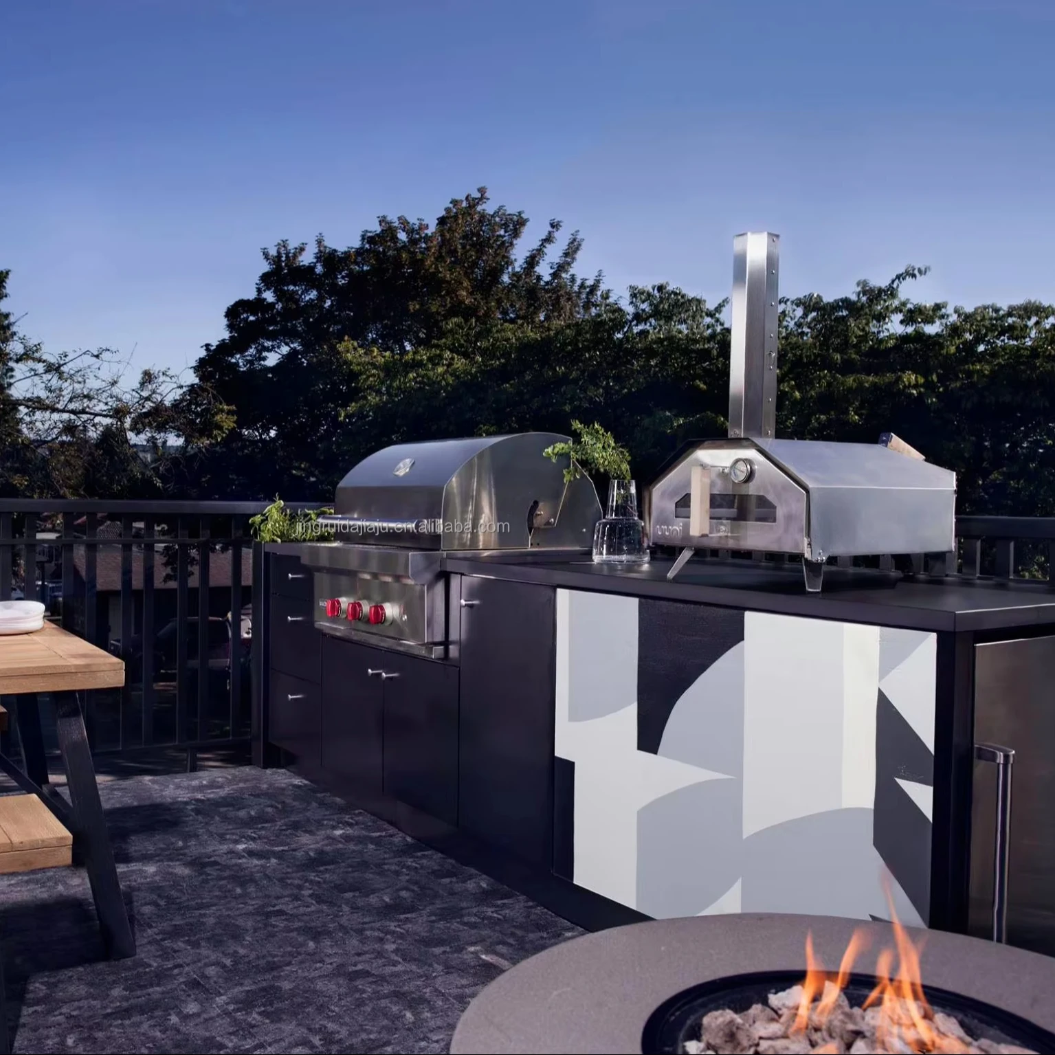 American Style BBQ Grill Kitchen Outdoor Stainless Steel Modern BBQ Kitchen Island With Sink Cabinet