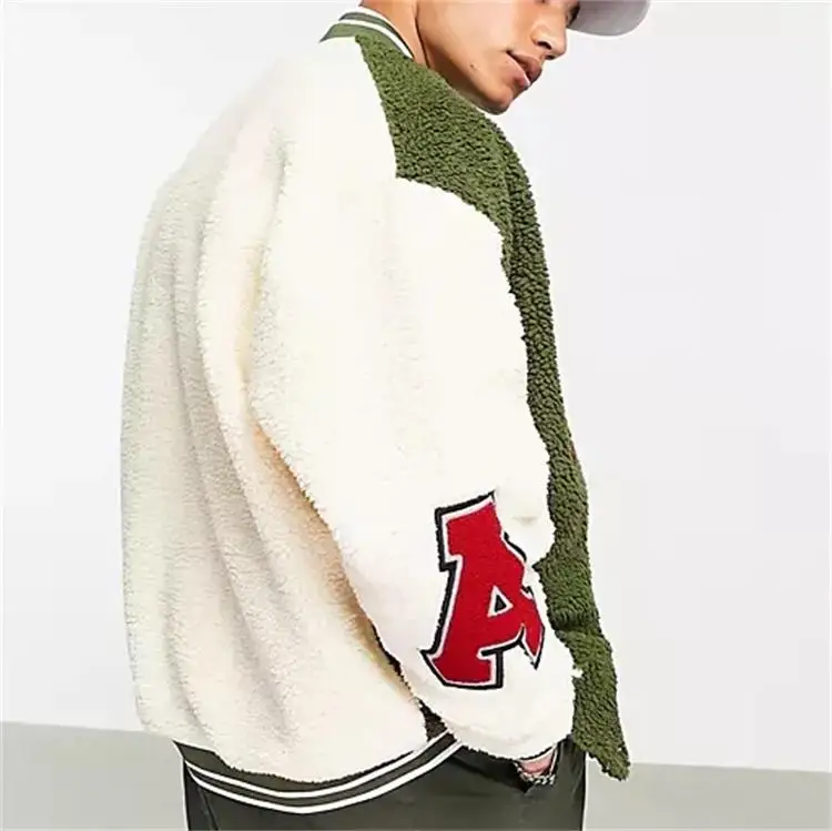 Manufacturers Custom Letterman Baseball Sherpa Fleece Bomber Jacket Flight Pilot Fur Jacket Men