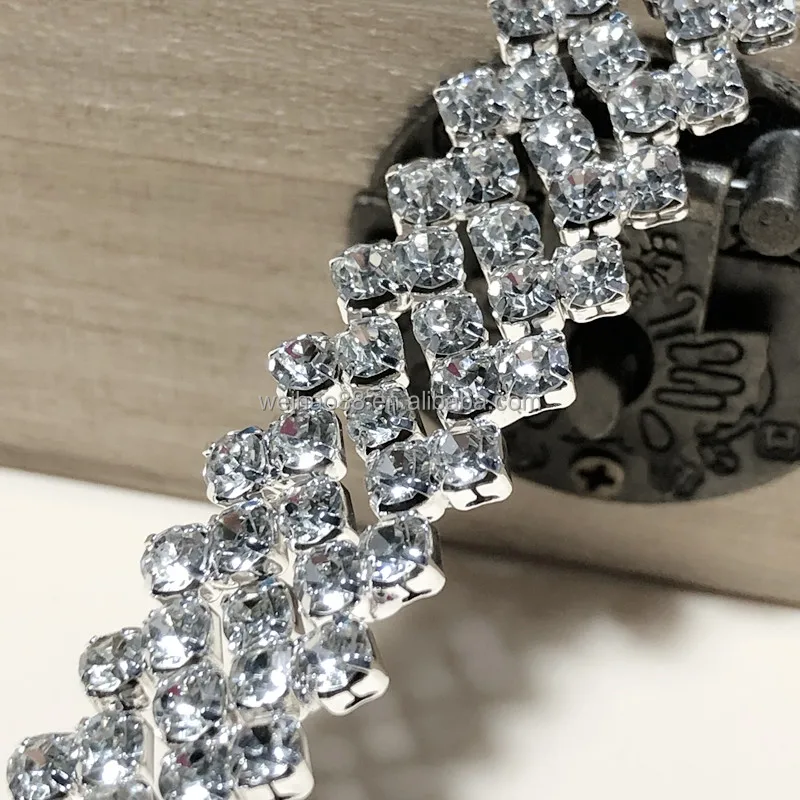 Silver color crystal chains wedding bridal sash belt trimmings for dresses  Jewelry crystal lace tape for garment and bag.