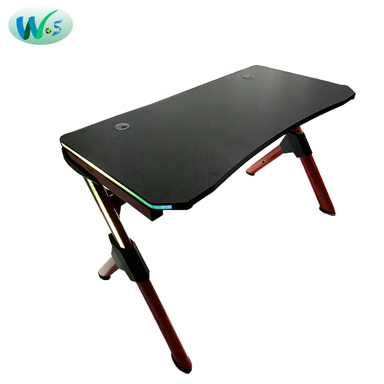 WSE4008 High quality selling Black carbon fiber grainpc table carbon fiber texture gaming desk with RGB  lights