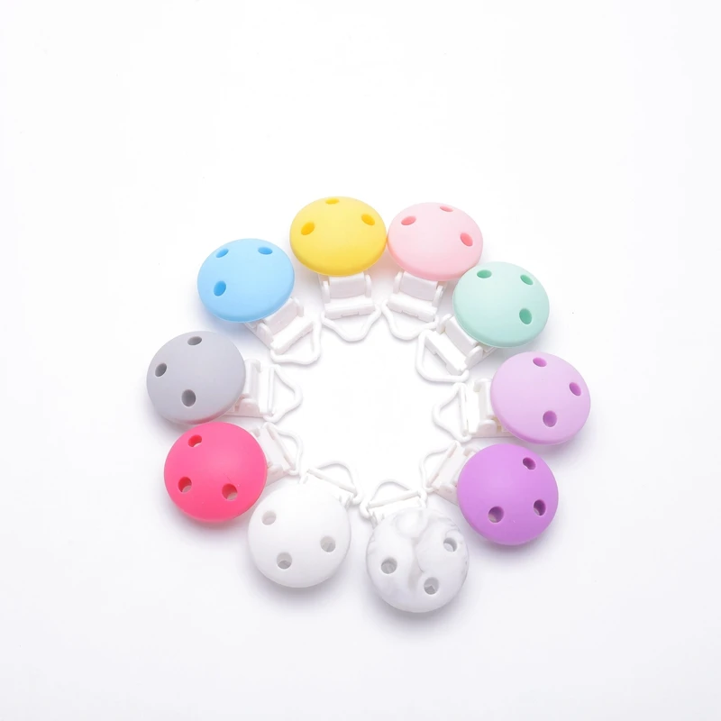 Custom Design Baby Toy Food Grade Silicone Round Pacifier Holder Clip with Metal and Plastic