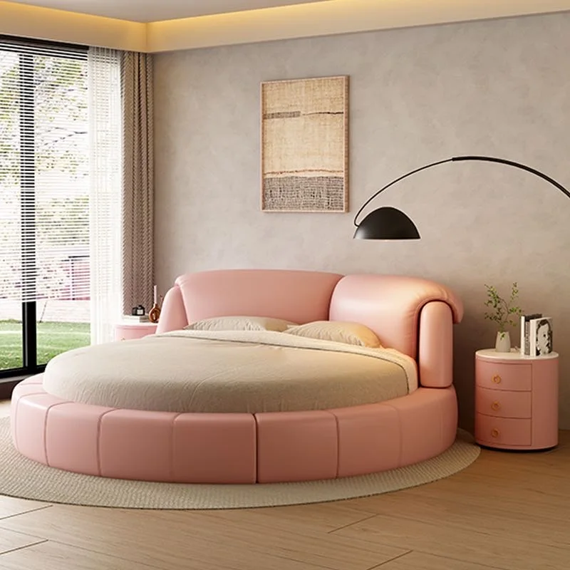Simple Design Round Beds King and Queen Size Fabric Double Modern Luxury Round Bed Adults for Home Hotel Bedroom Furniture