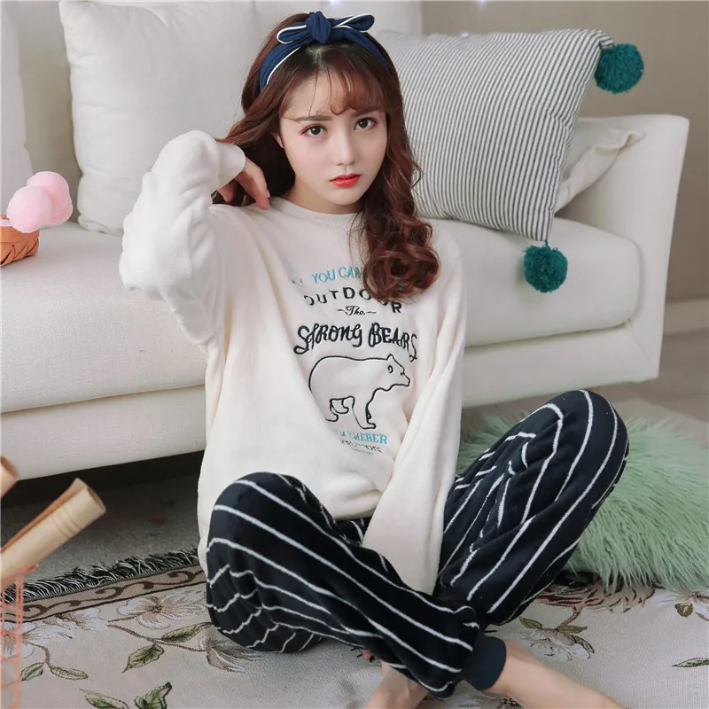 Wholesale Christmas Pajamas Women Winter Sleep Pyjamas Sets Animal Flannel Female Sleepwear Warm Cute Home Clothes