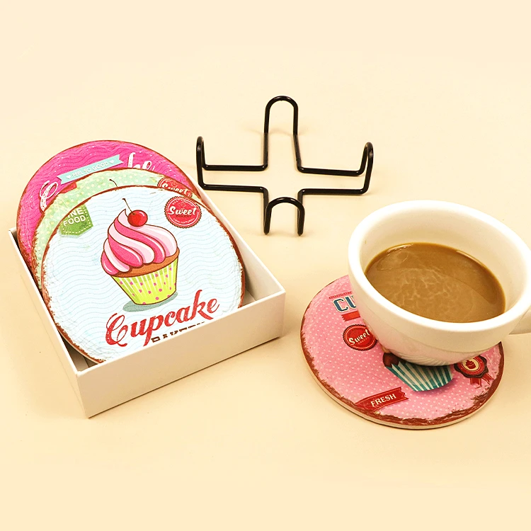 Tea Cake Placemat Coasters Table Cork Cup Mat Desk Colorful Ceramic OEM Custom Made Sublimation Round Cute Mats & Pads Everyday