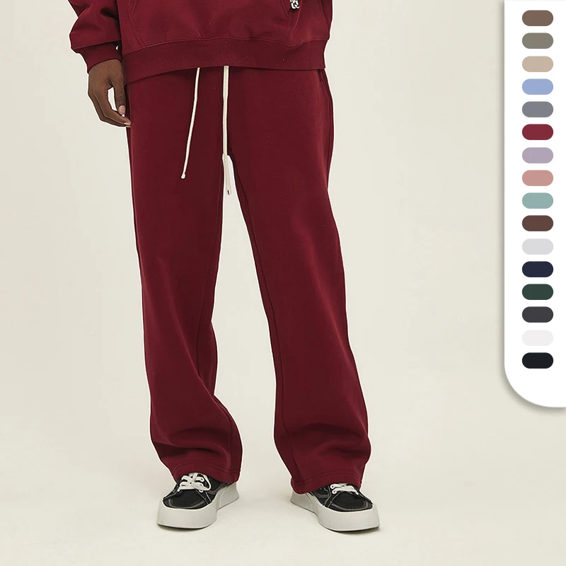 Wholesale Track Pants Warm Cotton Fleeced 350GSM Heavyweight Grey Sweatpants Daily Street Wear Straight Jogger Pants