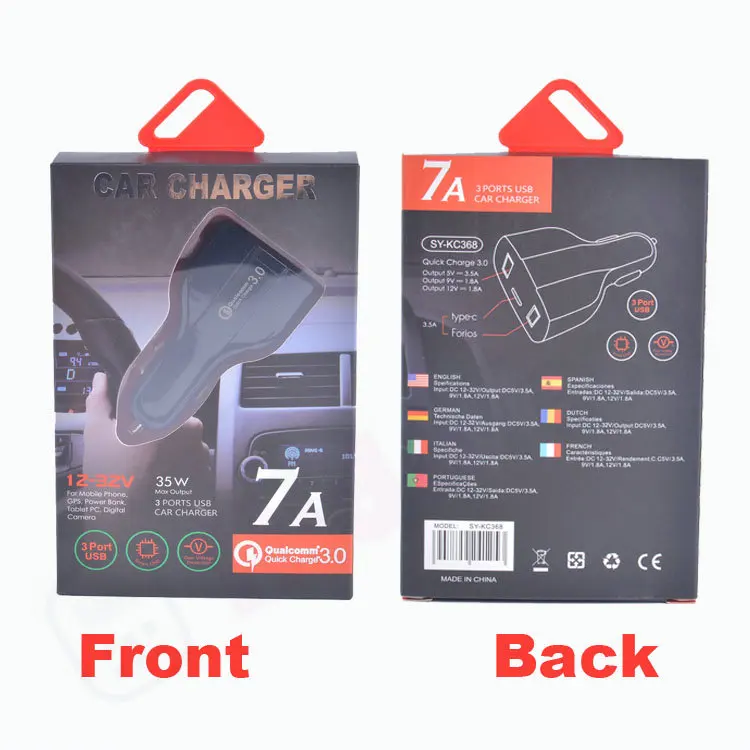 35w 7a 3 Ports 3 in 1 Mobile Phone LED PD Car Charger Type C And Dual Usb Fast Car Charger USB C Qc3.0 Quick Car Charger Adapter