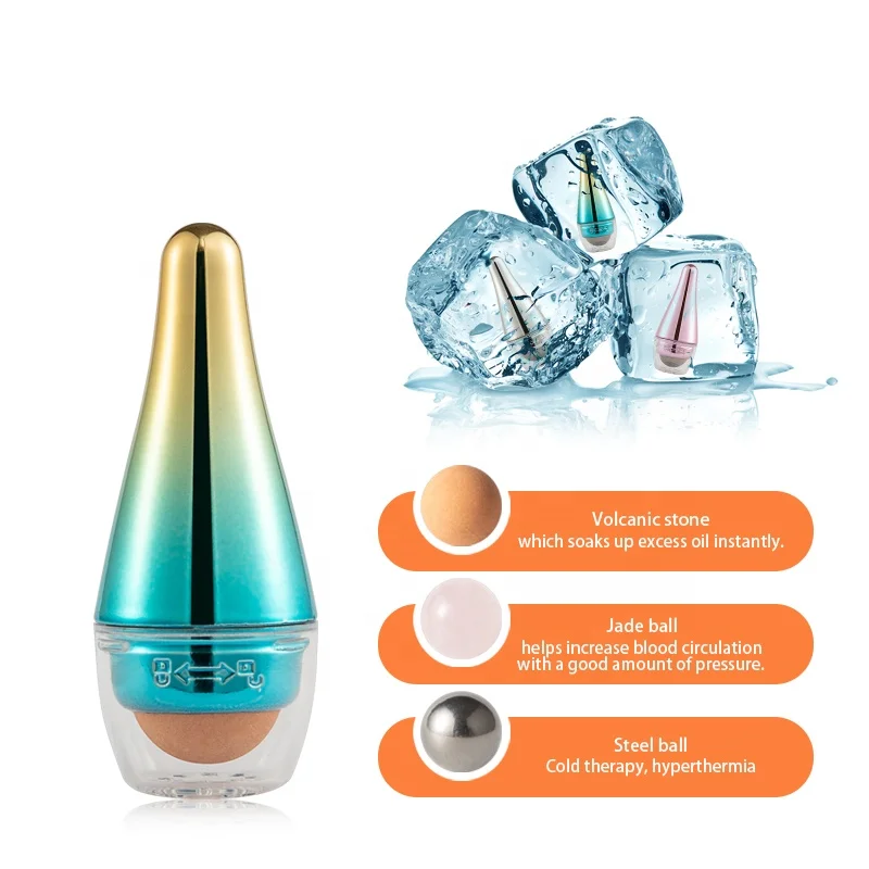 Eliter 2023 Hot Sell 3 In 1 Replaceable Portable Volcanic Oil Absorbing Roller Ice Roller Globe Jade Roller And Massager