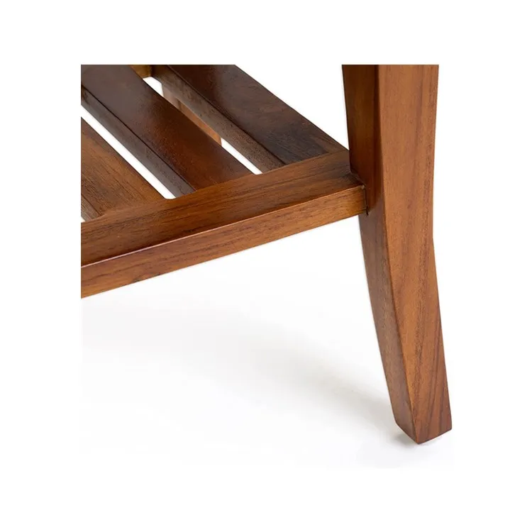 Bathroom Corner Teak Wood Shower Bench Indoor Patio Garden Yard Bath Spa 2 Tier Waterproof Stool With Underneath Storage Shelf