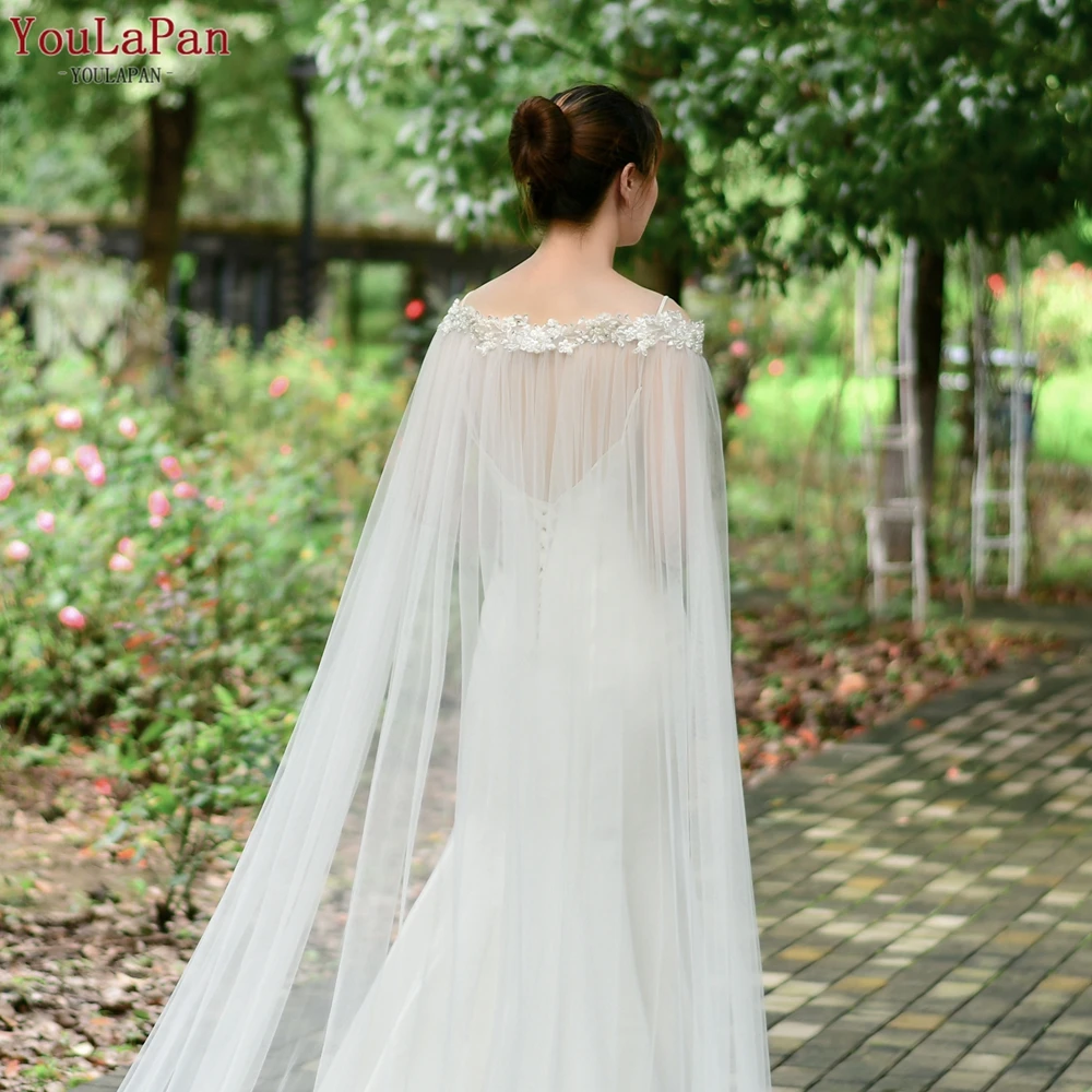 YouLaPan VG26 Long 3M Cathedral Wedding Bridal Shawl Beaded Trim Tulle Shoulder Cap Women Evening Dress Wrap Cape