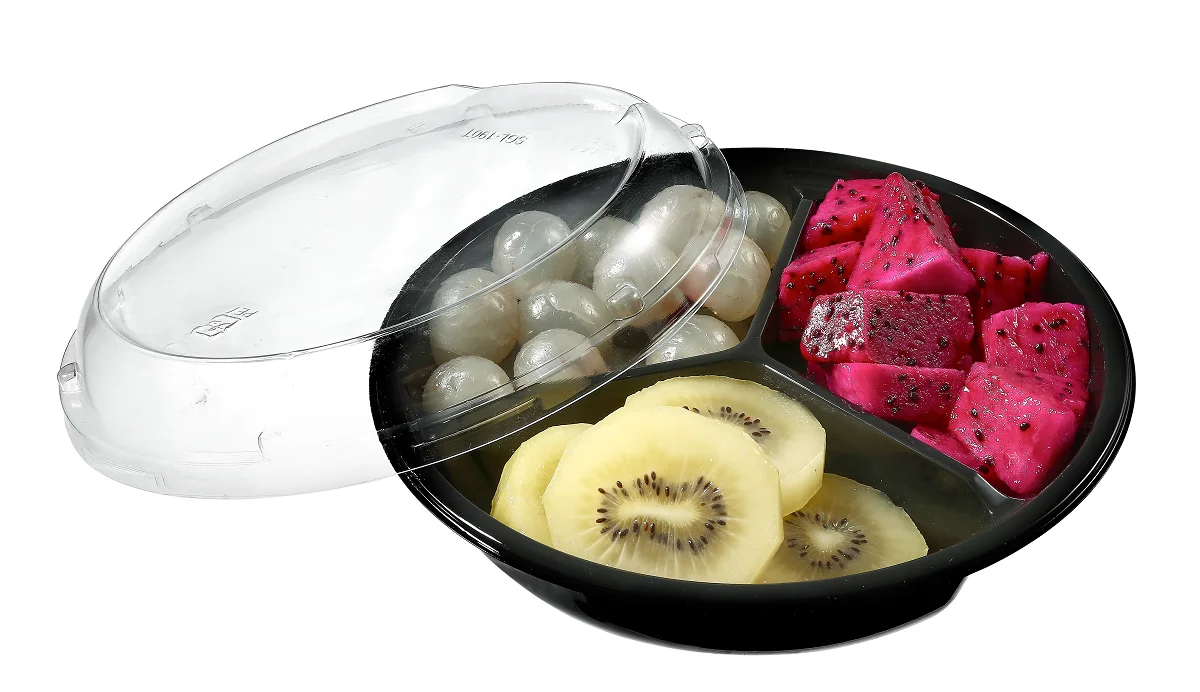 3 Separates Blister Disposable Round Plastic Fruit Salad Box take away PET packaging Food Container
