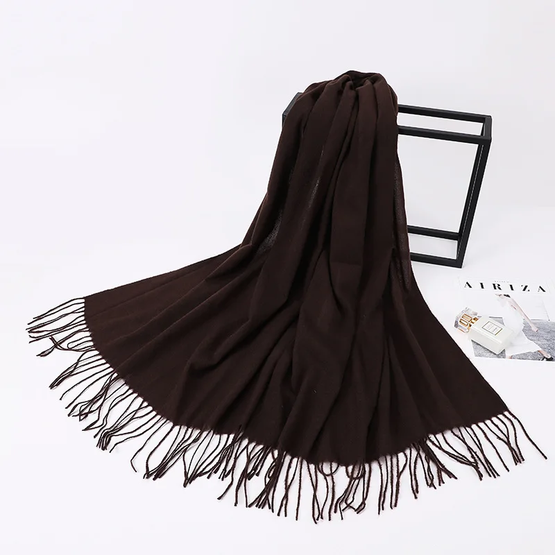 Fashion 31 Solid Colors Custom Brand Women Winter Cashmere Scarf Tassel For Ladies Plain Pashmina Shawls Warm Hijab