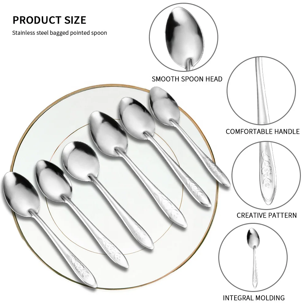 GEMEI Low Price 6PCS Dinner Spoon Set Silver Food Grade Portable Stainless Steel Cutlery Metal Spoon And Fork Set