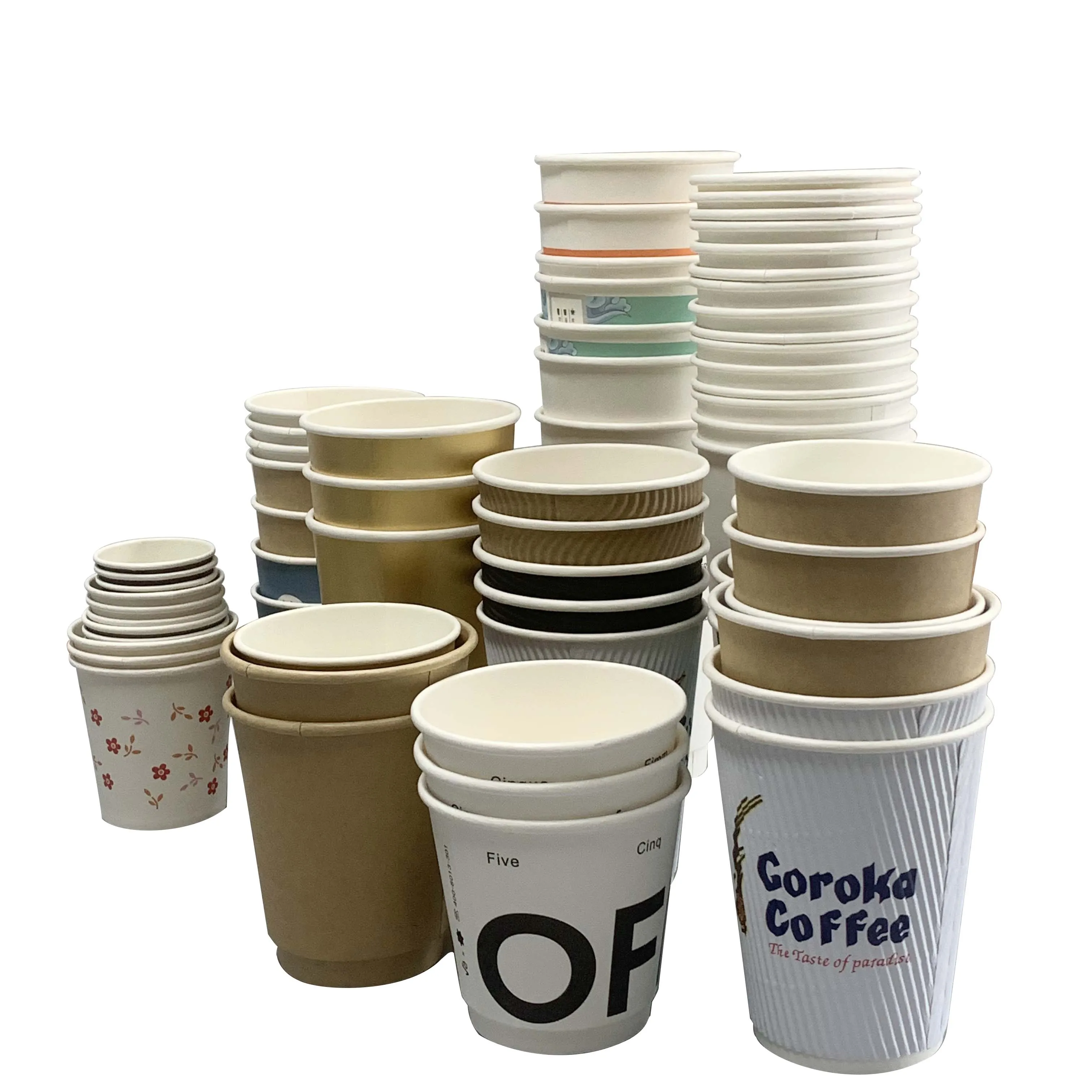 Wholesale   Ripple Wall Paper Cup Food Package  for Beverage Wrapped 8 Oz 10 Oz 12 Oz 16 Oz raw materials paper cup fan