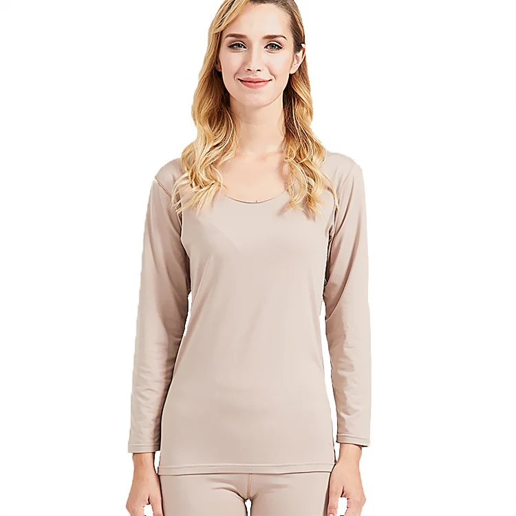 
Custom Womens Long John Set Smooth Knit Round Neck Thermal Underwear with Multi-Colors 