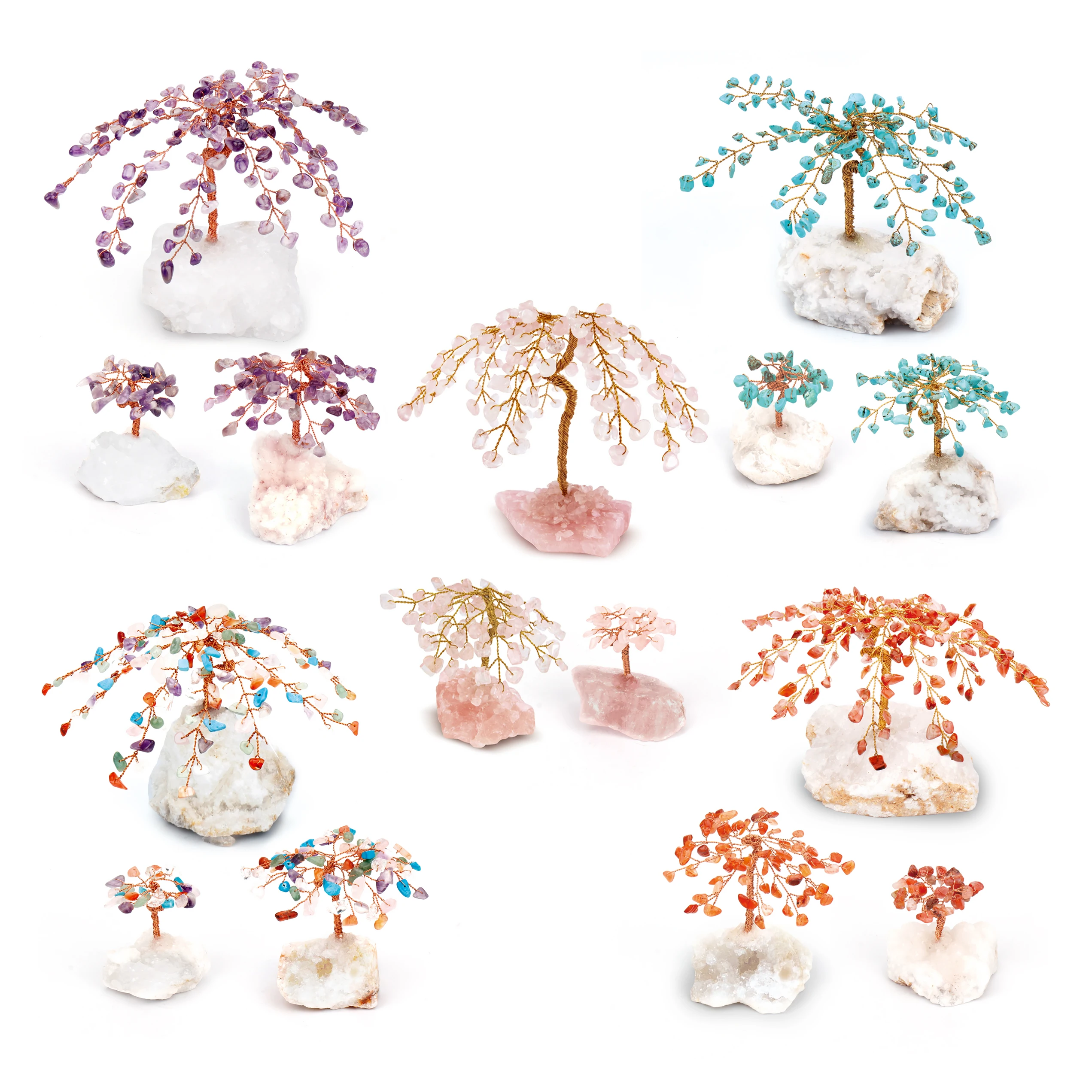 Wholesale Natural Real Multi Color Rose Quartz Amethyst Chip Chakra Healing Wire Gem Stone Gemstone Feng Shui Money Crystal Tree