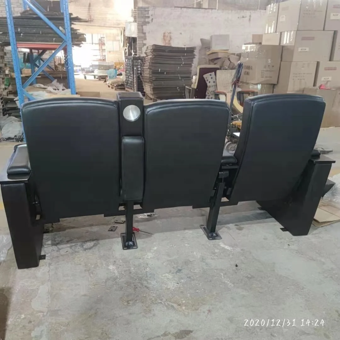 Modern Black Leather Theater Power Seat , Church Pews Electric Recliner Cinema Seat