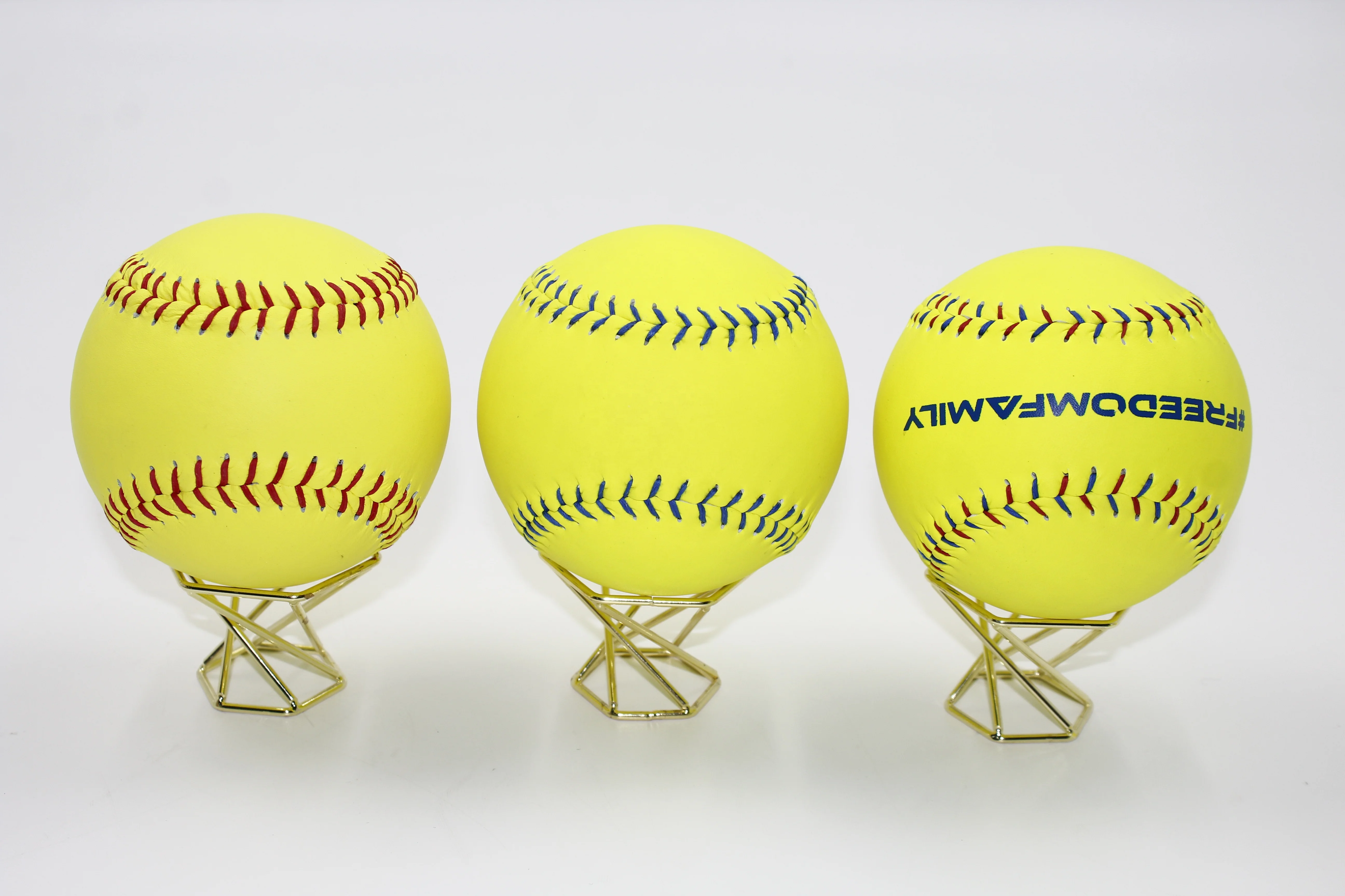 Wholesale Good Quality Customized Logo Printed Team Sports Official Durable Cork Core PU Core Yellow Green Leather Softball