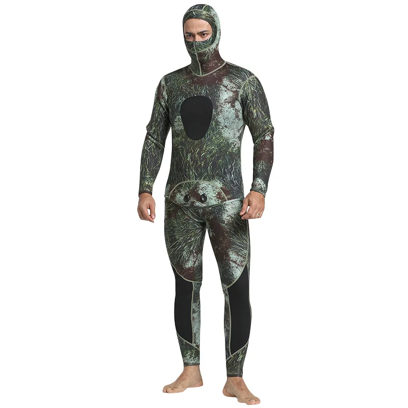 5MM Men Front Zipper Diving Suit with Hood Neoprene Underwater Kitesurf Surfing Spearfishing Pants Clothes Wet Suit