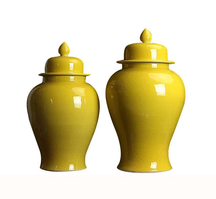 Jingdezhen Modern Ice Crack Glazed Yellow Home Decoration Table Vase Simple Ceramic Ginger Jar home decors ceramics
