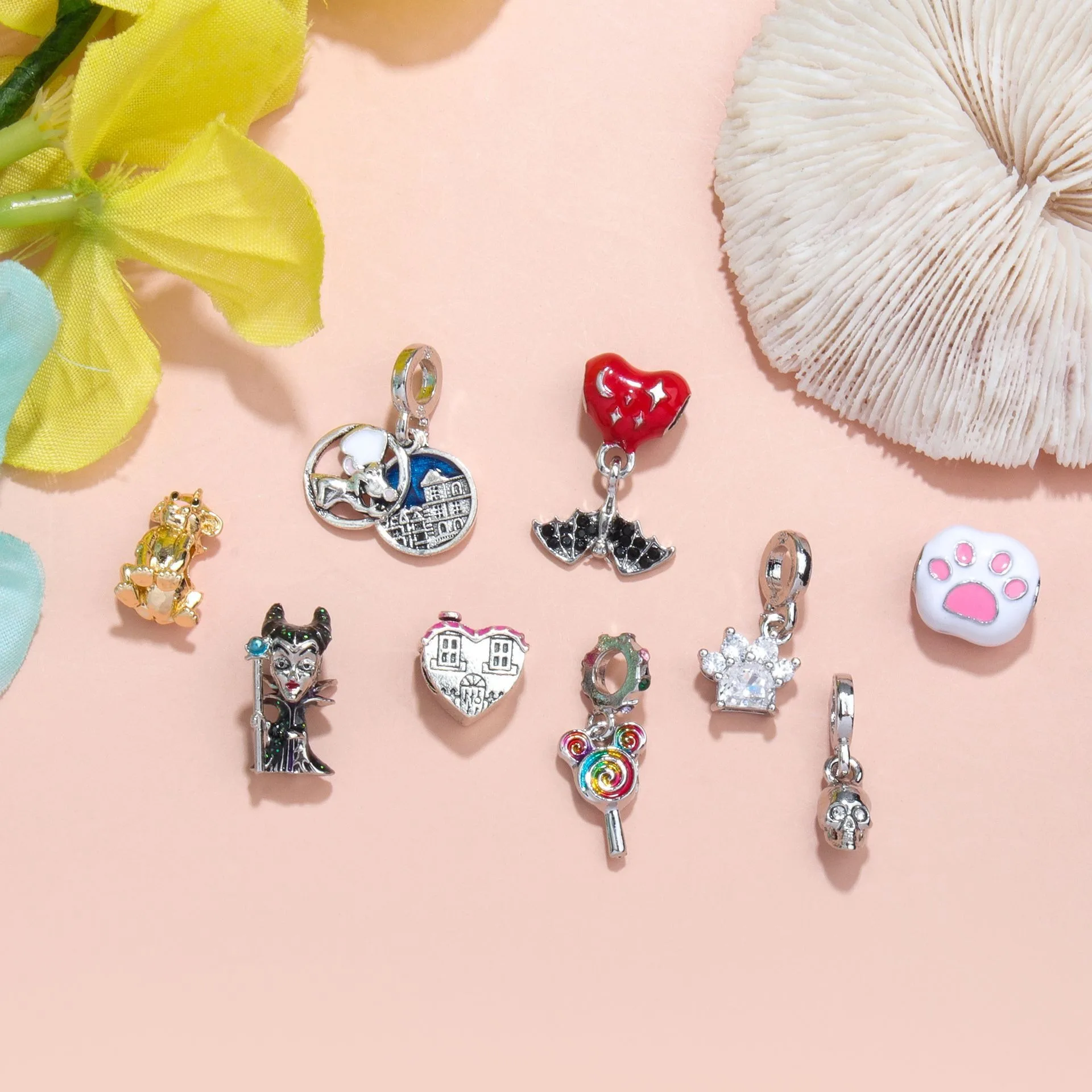 Bracelets Pendants Bead Paw Zircon Charm Beads for Bracelet Jewelry Making Crafts Skull House Charms Bracelet Necklace Pendant