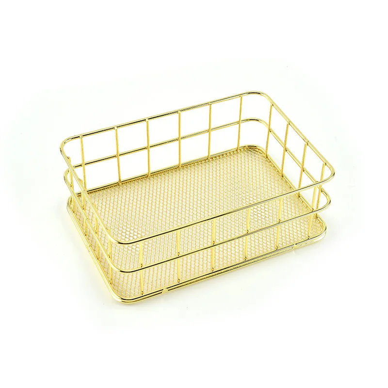 customized welded storage basket golden metal basket rose golden wire mesh metal basket for storage