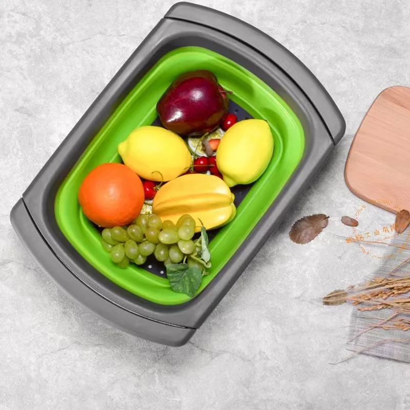 Wholesale Creative Kitchen Folding Strainers Silicone Colander Fruit Vegetable Drain Basket