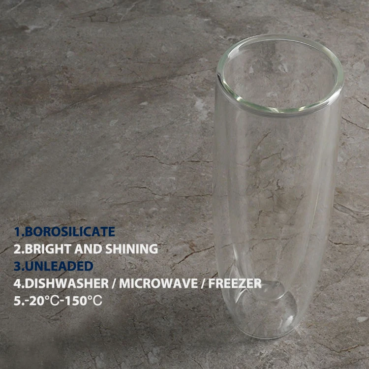 High Quality  Transparent glassware high borosilicate double wall bullet shot glass