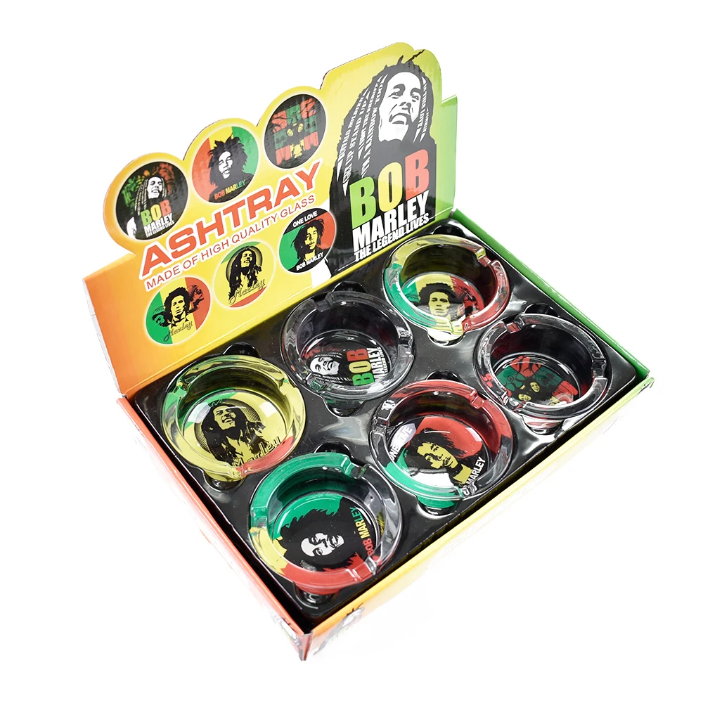 hot sale travel easy hand operation personalized customization 85MM smoking round Bob glass ash tray ashtray