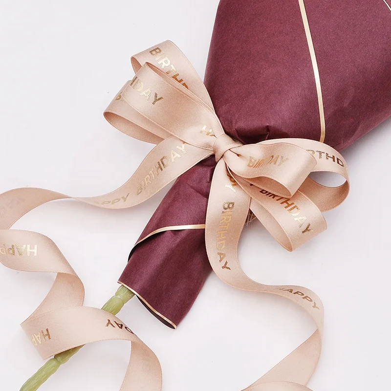  RIBEST Personalised Gilding Custom Polyester Cotton Ribbon With Logo Printed Happy Birthday For Gift