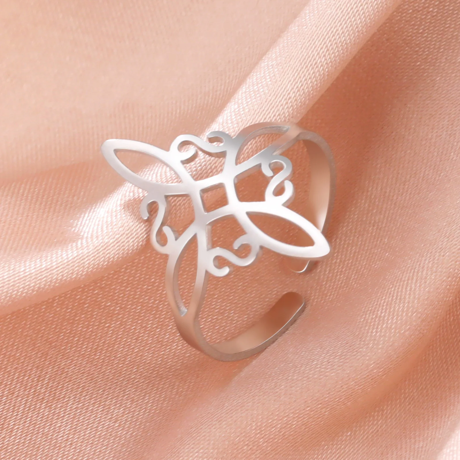 2024 New Stainless Steel Witch Jewelry Rings Non Tarnish Waterproof Gold Plated Magic Witch Knot Ring