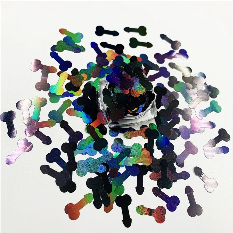 Оптом оптом голографический черный пенис конфетти в форме блеска для украшения