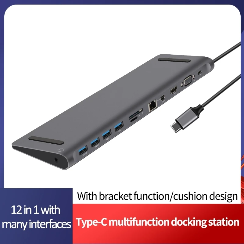 12 In 1 Laptop Stand Hub USB-C To RJ45 1000M Network 4k HD VGA Card Sim Reader Adapter Usb Type C Docking Station