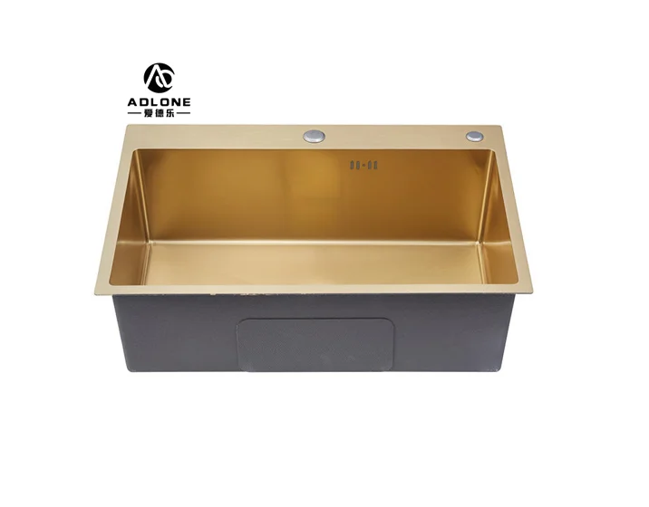 ADLONE Gold Luxury Stainless Steel Kitchen Sink Over or Under Counter 304 Stainless Steel Single Bowl Gold Basket Drainer Soap D