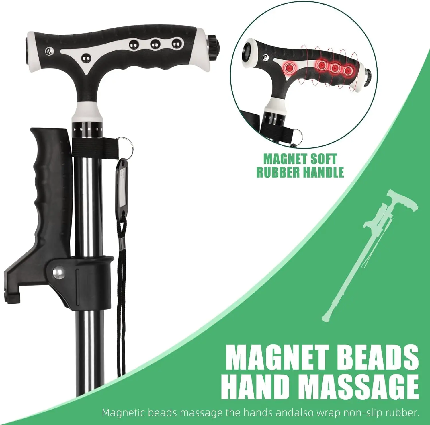 Walking Cane for Men Women Aluminum Lightweight Adjustable Walking Stick with Magnet Handle Foldable Cane with LED for Seniors