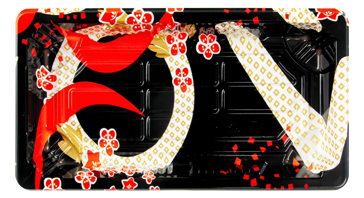 Hot Sale Printed Flower Plastic Disposable Sushi Packing Box with Lid for Packaging