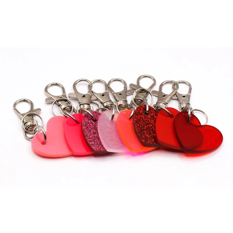 Custom Heart Glitter Acrylic Printing Keychain Multi-color Car Pendant Small Fresh Keychain