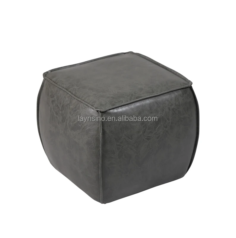 Modern Luxury Square Ottoman Stool Living Room Black Moroccan Synthetic Leather Ottoman Pouf