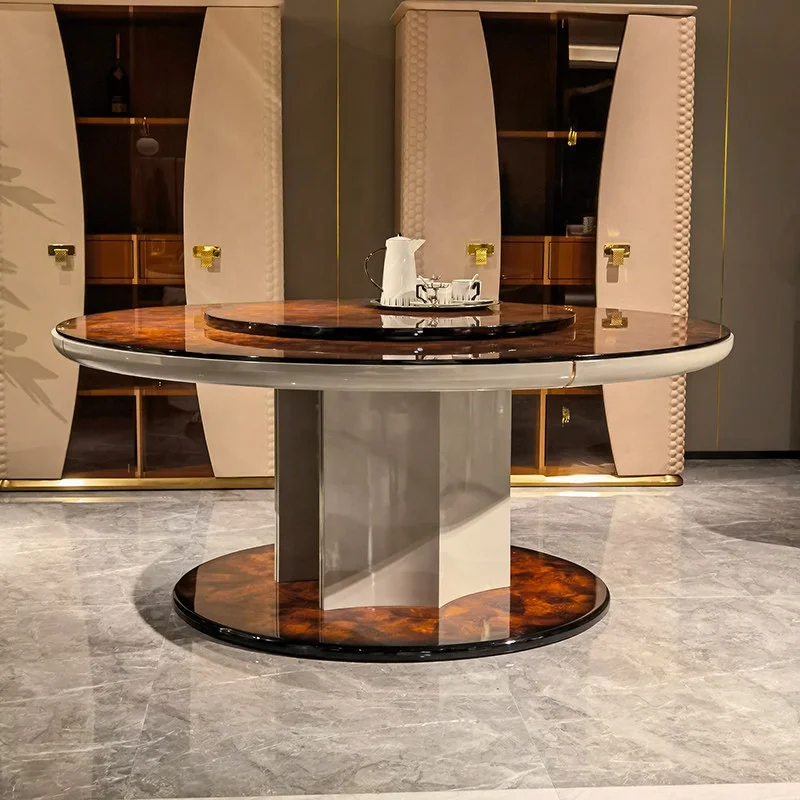 Luxury top modern minimalist style round marble turntable family furniture restaurant
