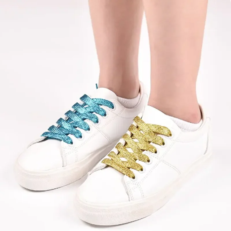 Factory Outlet high quality 10mm Wide Multicolor Pearl Glitter Polyester Flat Shoelaces Canvas Shoe Laces