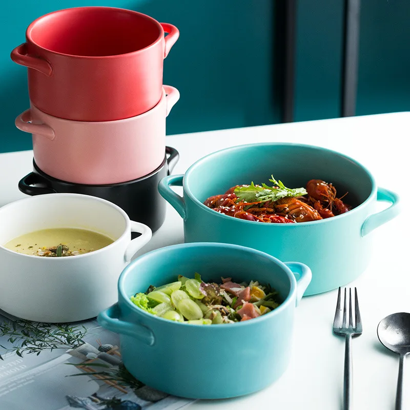 two-ears ceramic soup pot INS home creative bowl noodle hotel tableware & stock pots Three-piece