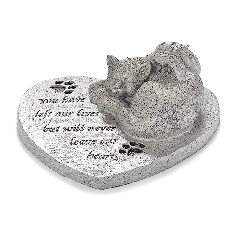 Custom Pet Memorial Garden Stone for Cat Outdoor Remembrance Accent Resin Sleeping Cat Memorial Stone Garden Decor