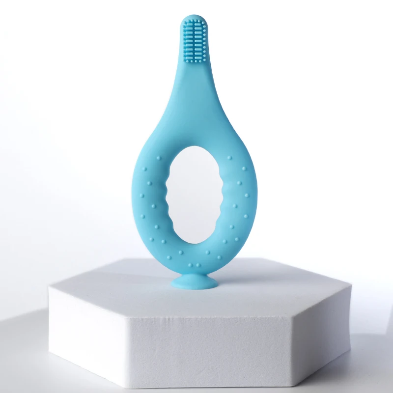 BPA Free LFGB Food Grade Safe Silicone Baby Toothbrush Suction Cup Design Anti-choking Baby Silicone Teething Stick