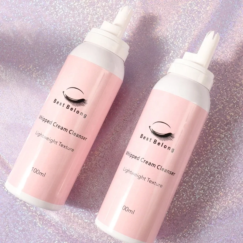 Private Label Eyelash Extensions Whipped Cream Lash Cleanser 100ml Soft White Pink Lash Shampoo Cleanser for Eyelash and Brow