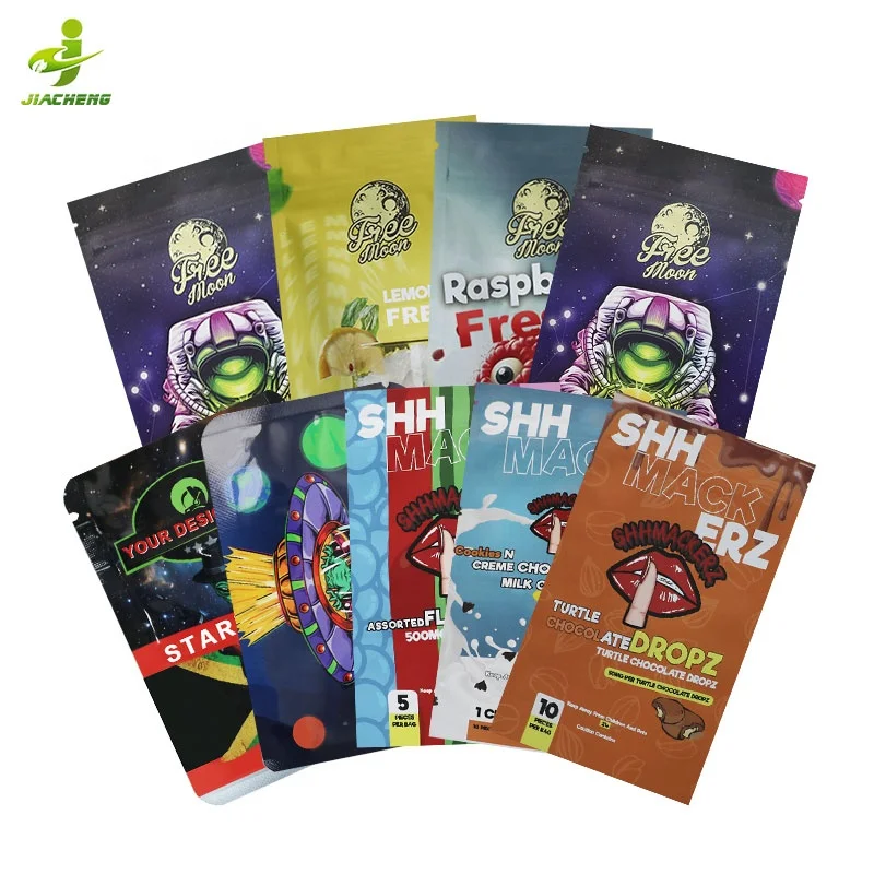 Custom Printed Small 3x4 1g 1 gram Plastic Zipper Edible Gummies Cookie Smell Proof Lay Flat Ziplock Mylar Packaging Bags