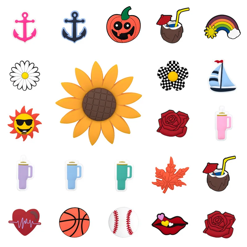 HYB Wholesale Custom soft black white summer flower Letters Softball Baseball Football Silicone Beach Bogg Bag Charms Pvc Charms